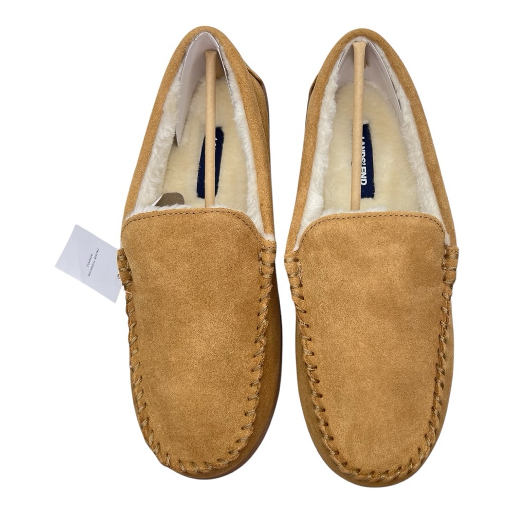 NWT Lands’ End Men’s English Tan Suede Leather Faux Fur Lined Moccasin Slippers - Picture 3 of 15